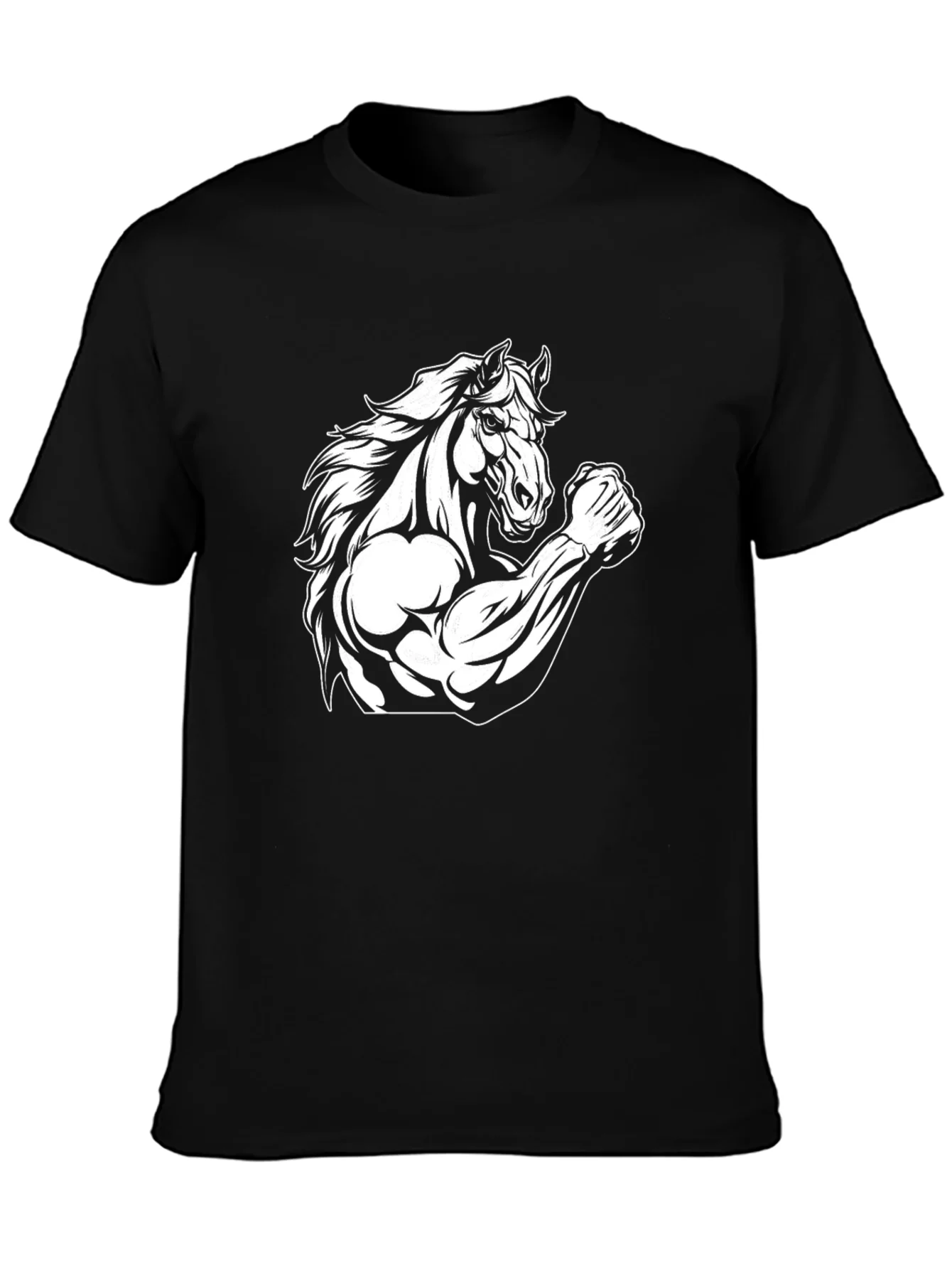 Camiseta Negra con Dise?o de Caballo Musculoso