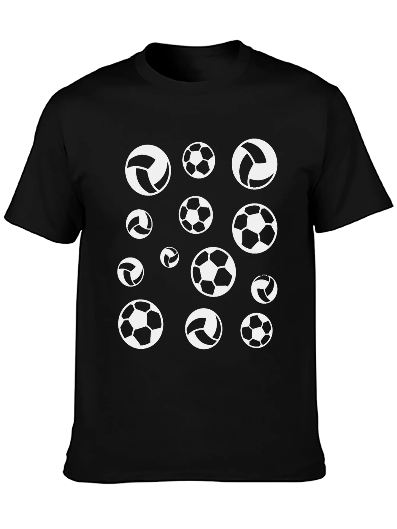 Camiseta Negra Estampado Balones Deportivos