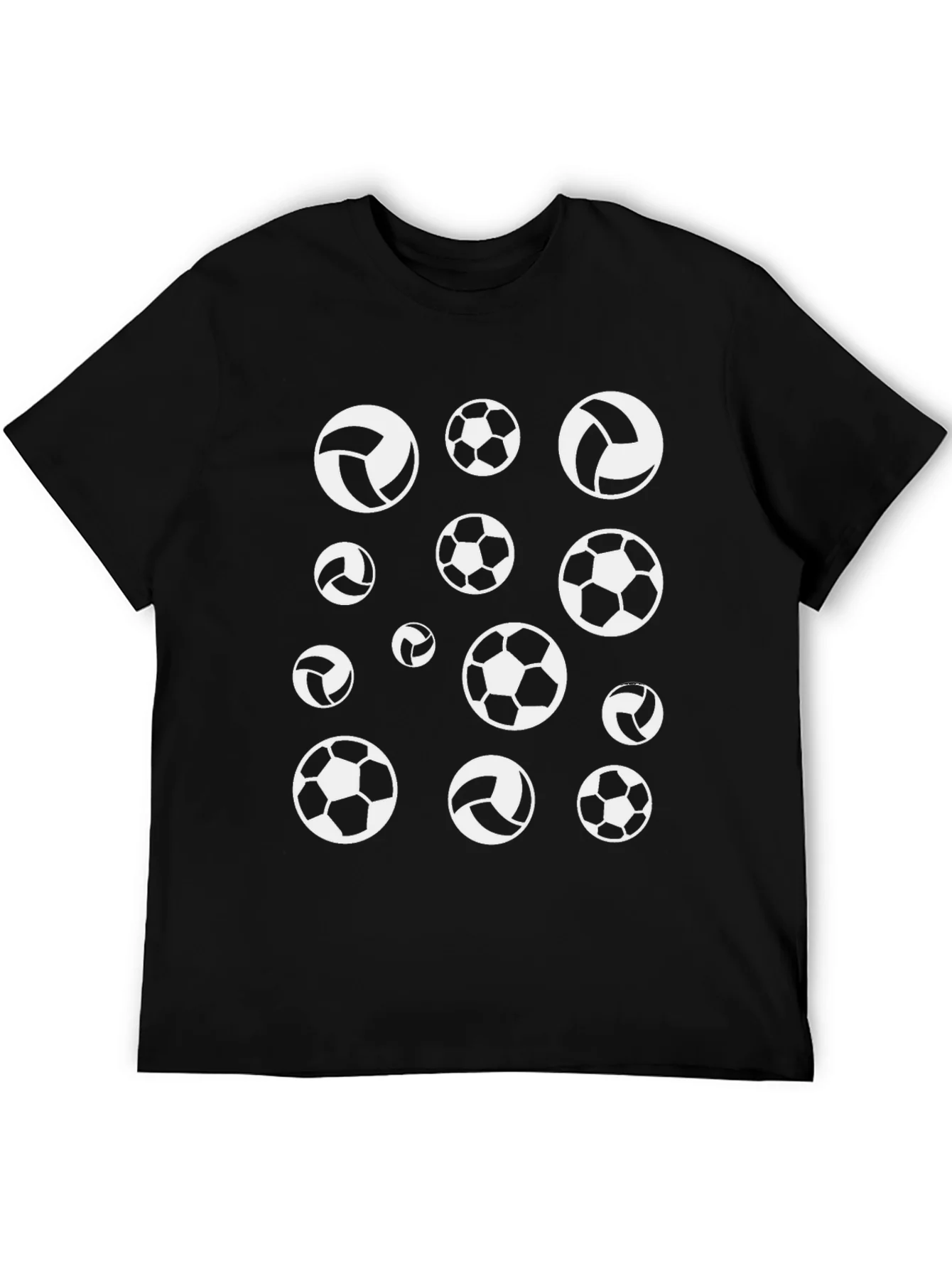 Camiseta Negra Estampado Balones Deportivos