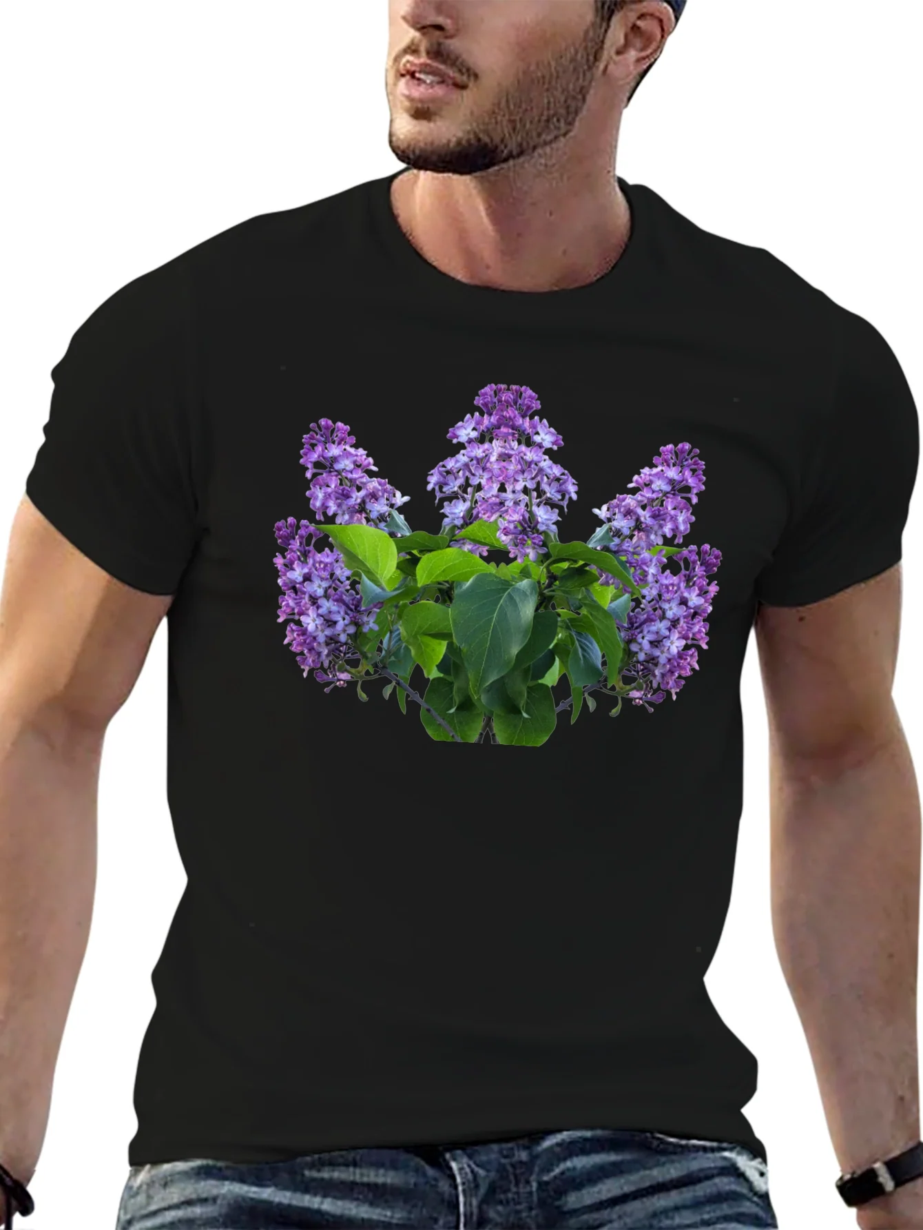 Rebbecca Lilac Floral Print Black T-Shirt