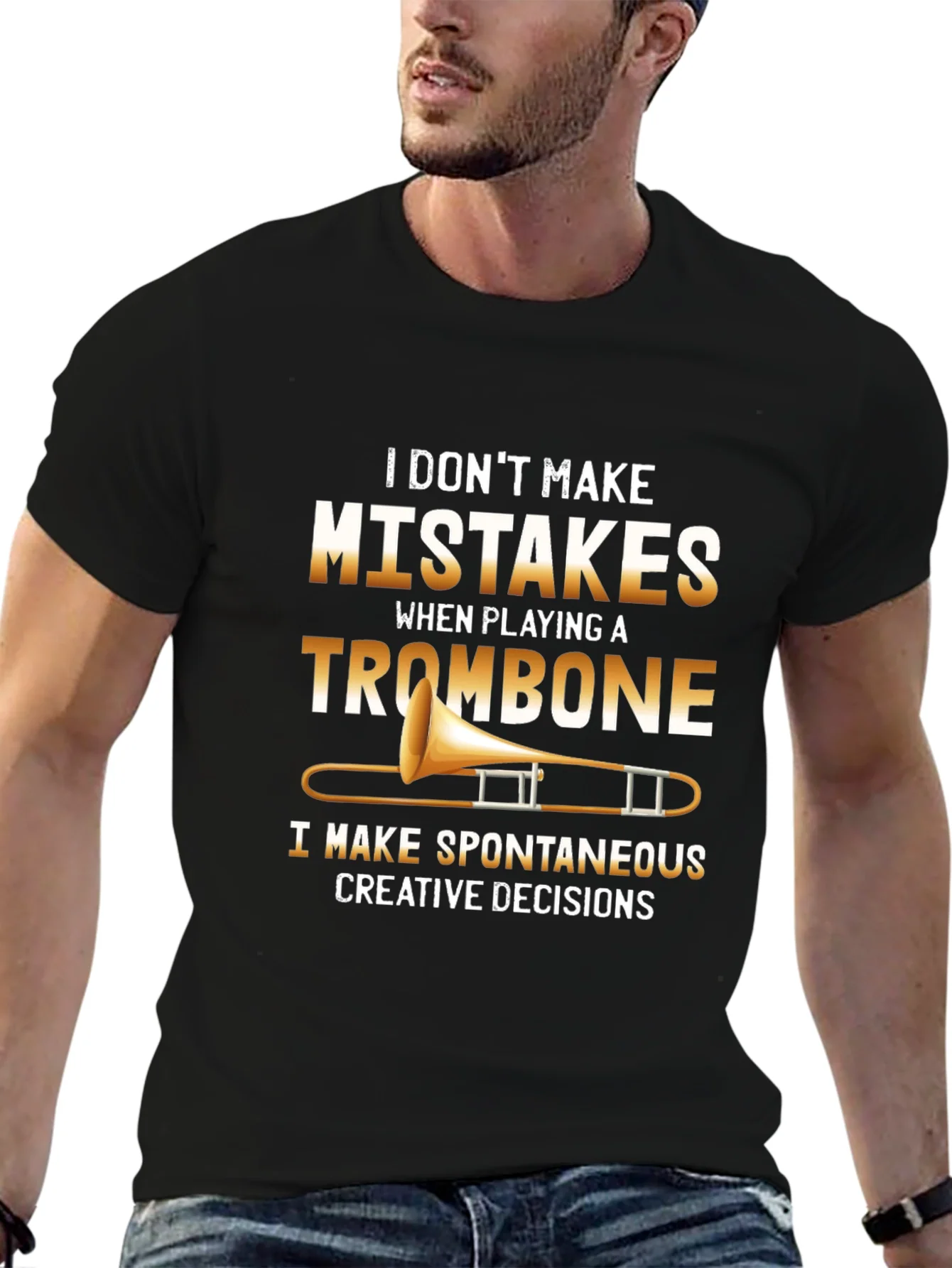 Camiseta Negra con Dise?o de Tromb¨®n y Frase Creativa