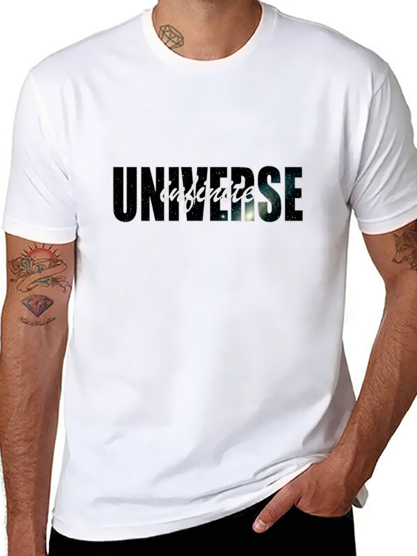 Camiseta Negra Universo Infinito Algod¨®n C¨®moda Casual