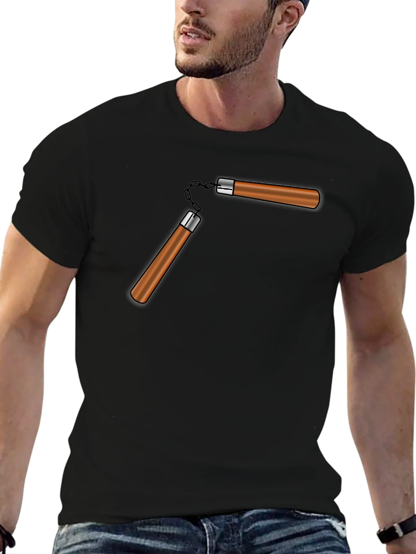 Camiseta Negra con Dise?o Nunchaku