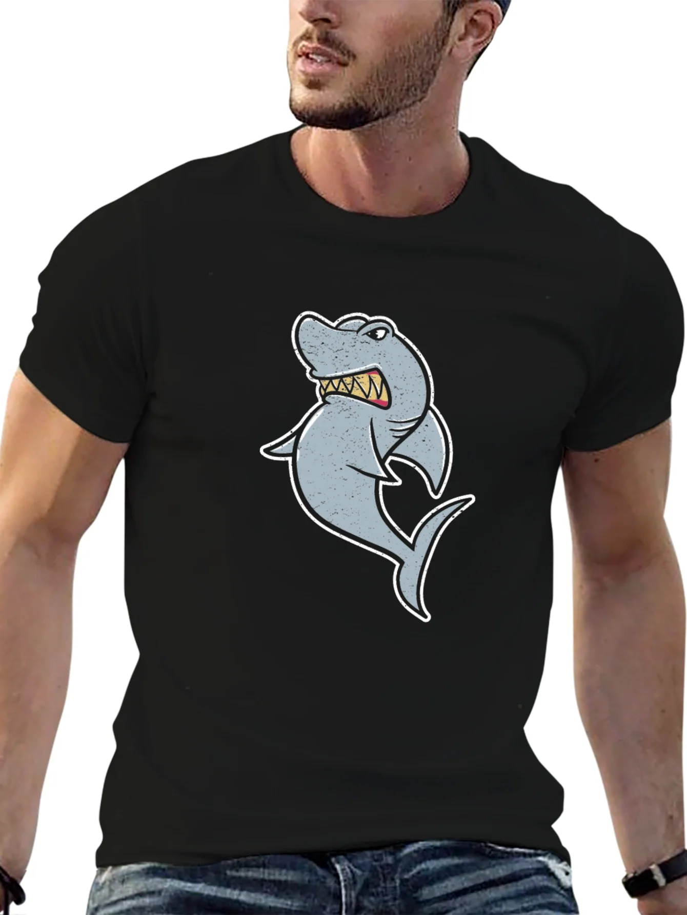Rebbecca Cartoon Shark Graphic Tee - Black