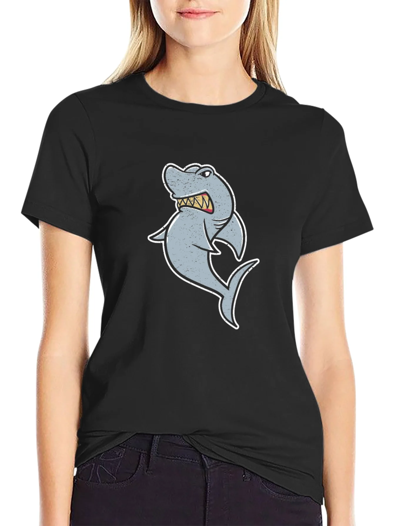 Rebbecca Cartoon Shark Graphic Tee - Black
