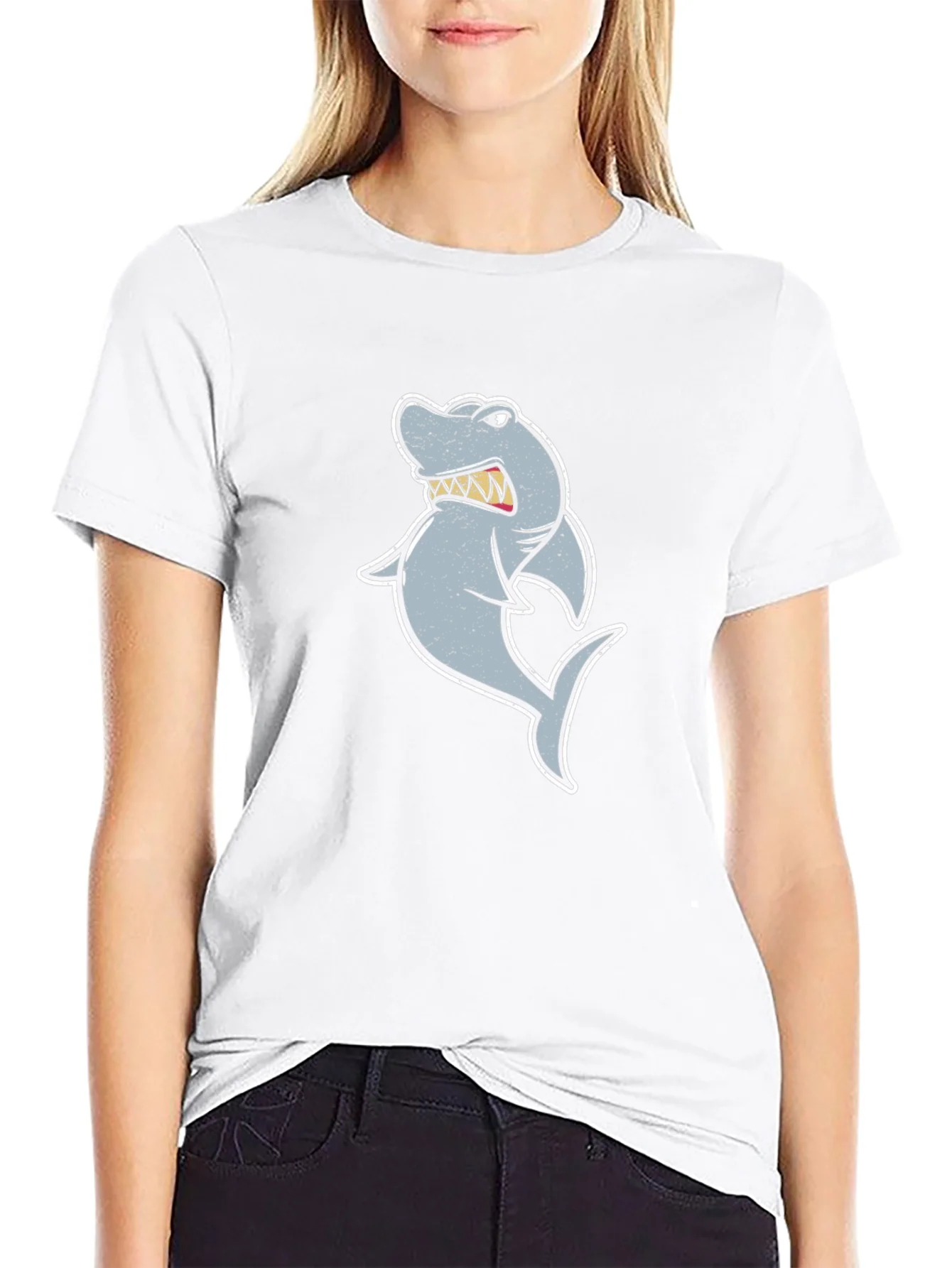 Rebbecca Cartoon Shark Graphic Tee - Black