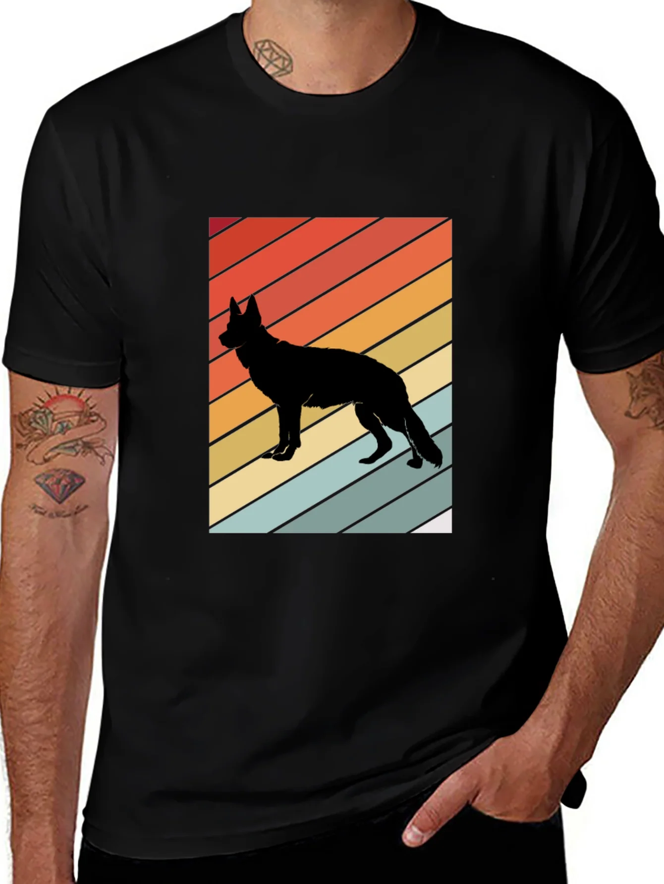 Camiseta Negra con Silueta de Perro Estilo Retro