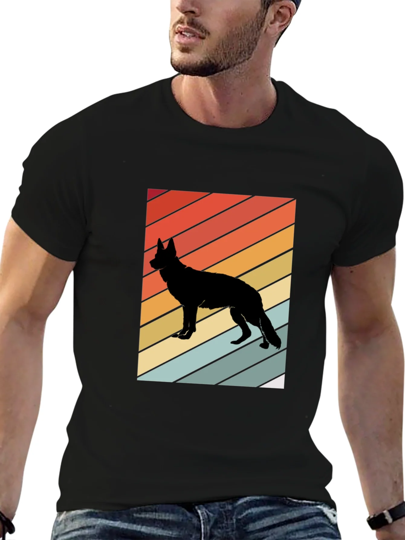 Camiseta Negra con Silueta de Perro Estilo Retro
