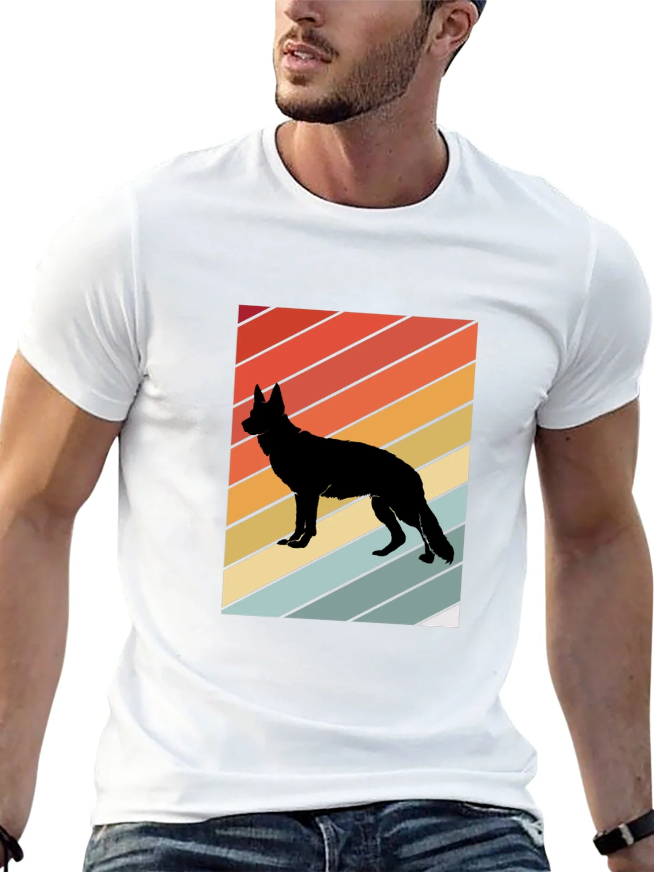 Camiseta Negra con Silueta de Perro Estilo Retro