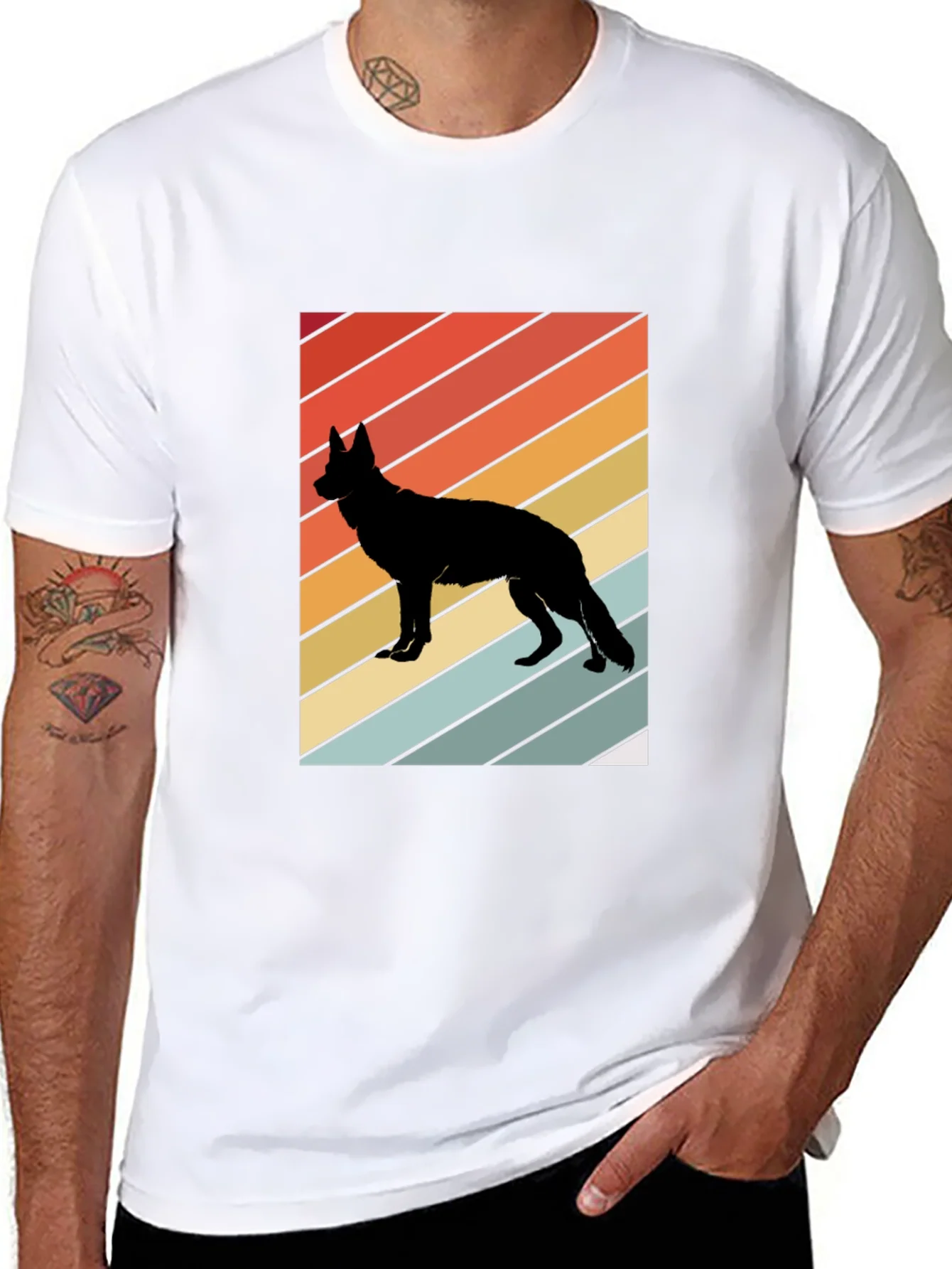 Camiseta Negra con Silueta de Perro Estilo Retro
