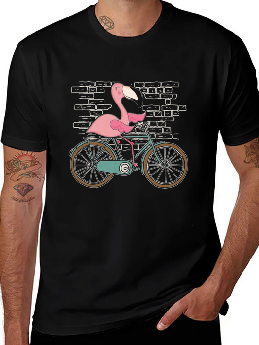 Rebbecca Flamingo on Bike Graphic Tee - Black Cotton T-Shirt