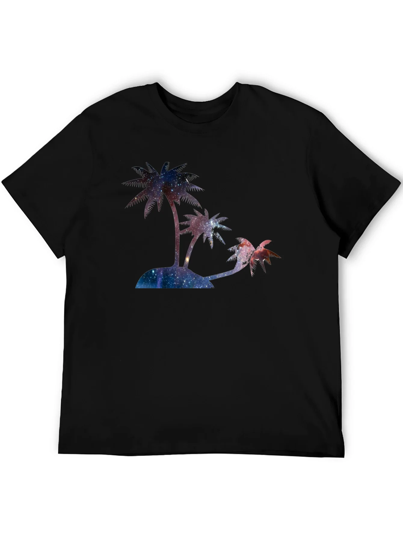 Camiseta Negra con Dise?o de Palmeras C¨®smicas