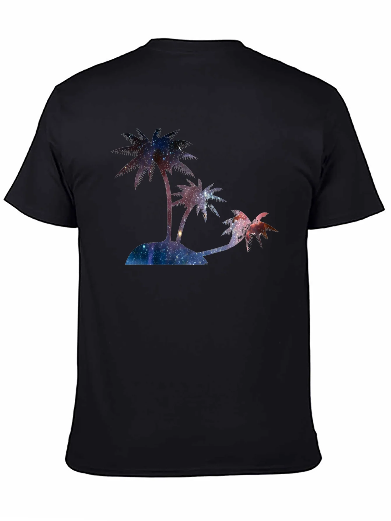 Camiseta Negra con Dise?o de Palmeras C¨®smicas