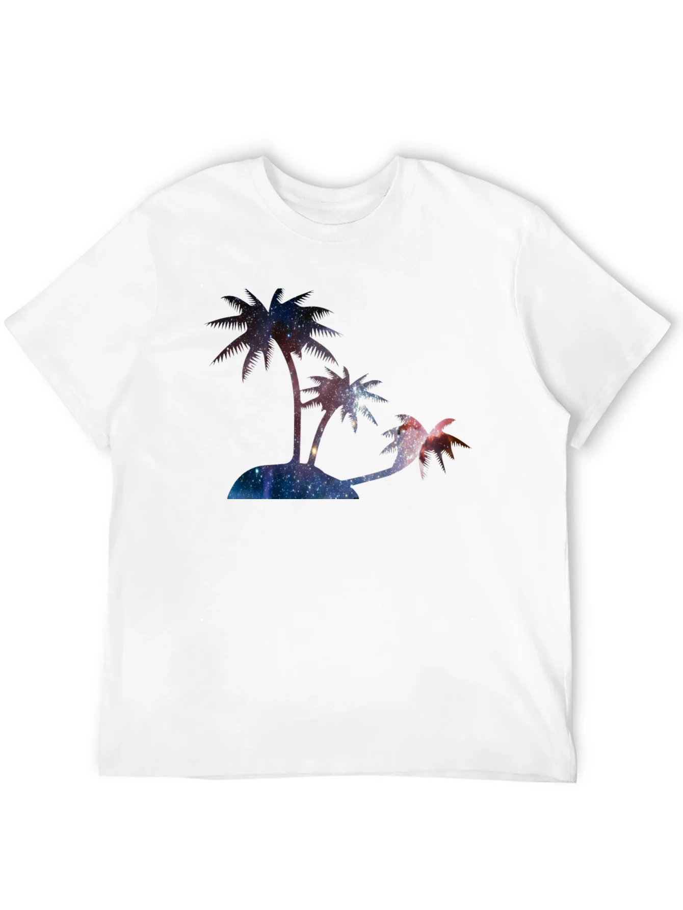 Camiseta Negra con Dise?o de Palmeras C¨®smicas