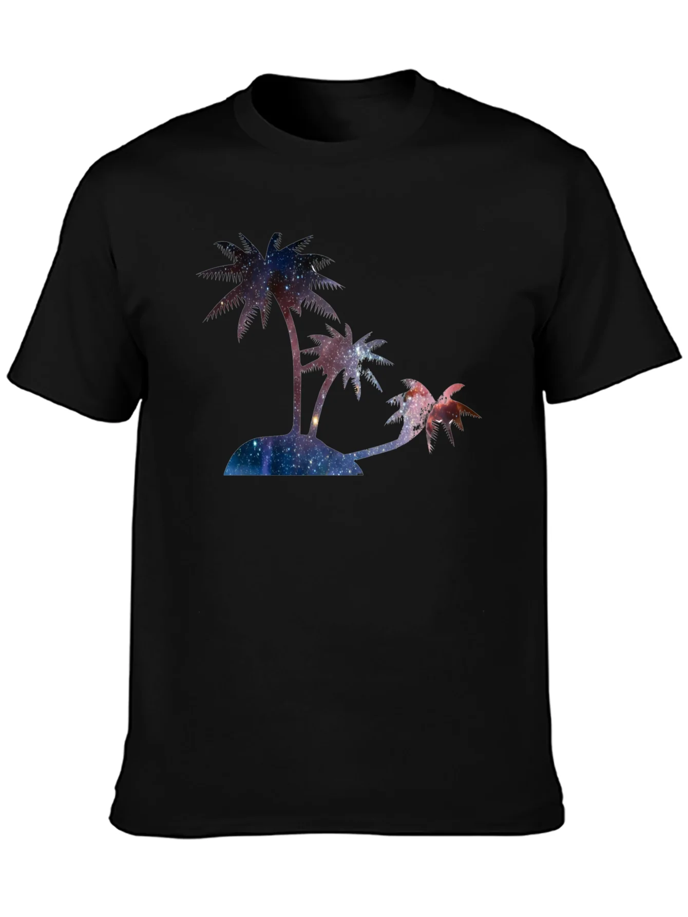 Camiseta Negra con Dise?o de Palmeras C¨®smicas