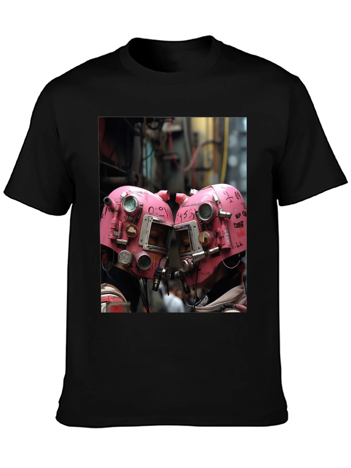 Rebbecca Abstract Pink Helmet Graphic Black Tee