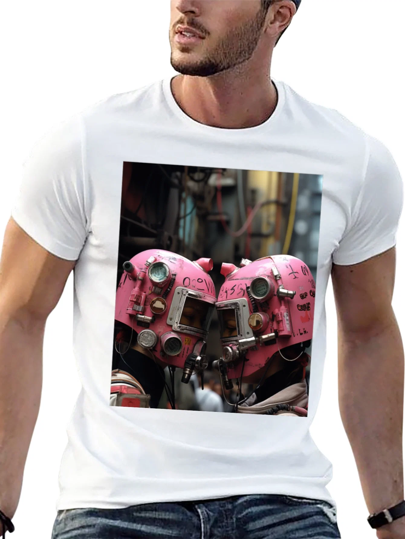 Rebbecca Abstract Pink Helmet Graphic Black Tee