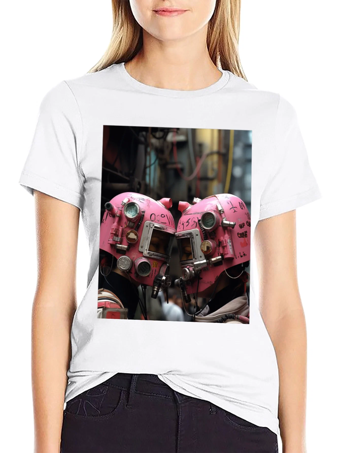 Rebbecca Abstract Pink Helmet Graphic Black Tee