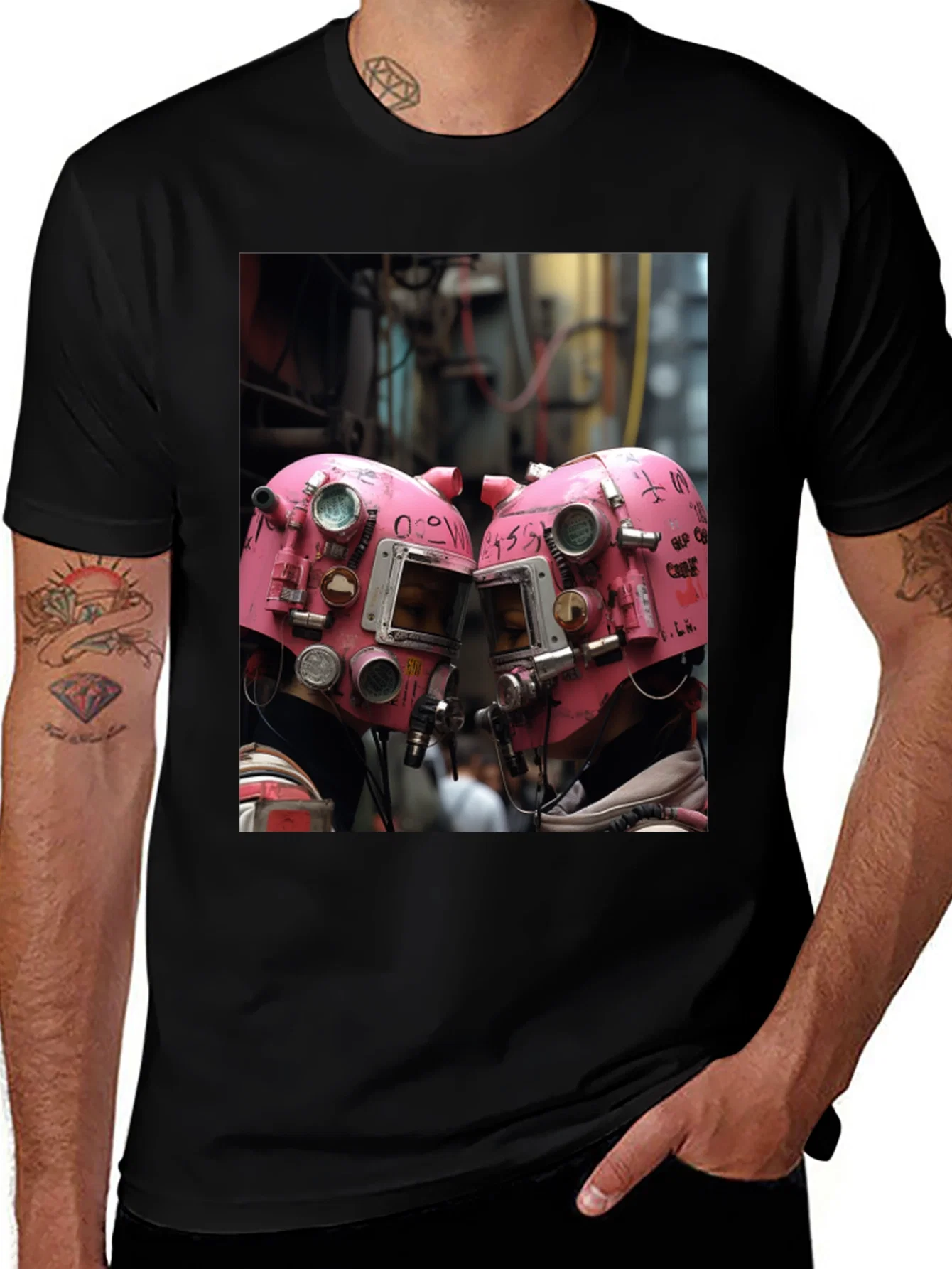Rebbecca Abstract Pink Helmet Graphic Black Tee