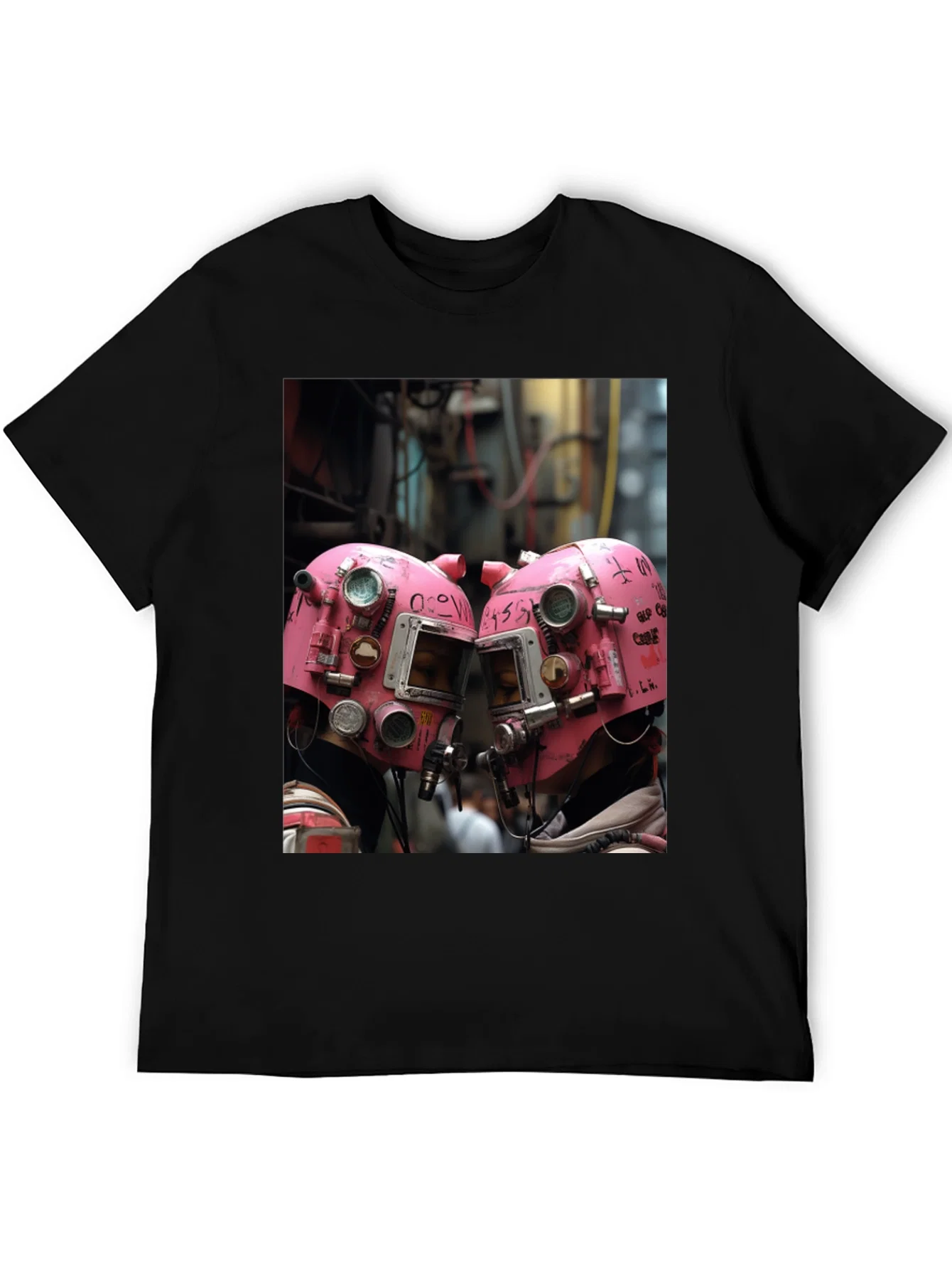 Rebbecca Abstract Pink Helmet Graphic Black Tee