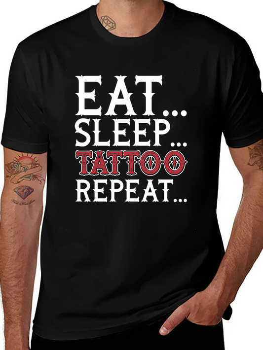 Rebbecca Eat Sleep Tattoo Repeat T-Shirt - Black Graphic Tee