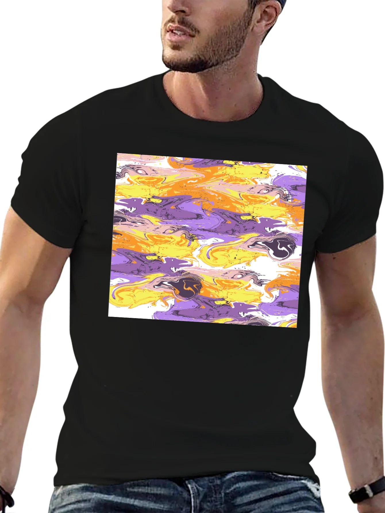 Rebbecca Abstract Swirl Graphic Black T-Shirt