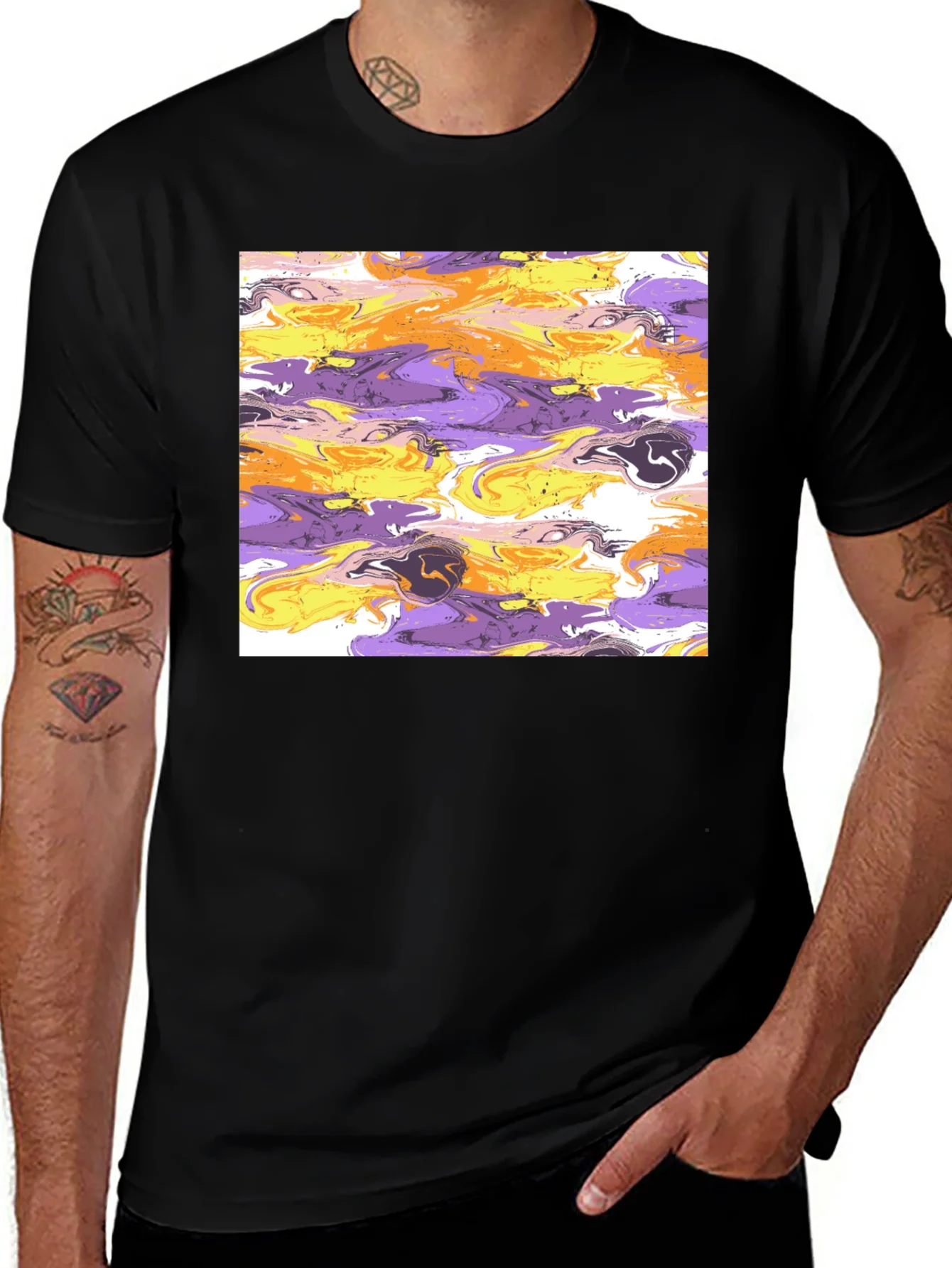 Rebbecca Abstract Swirl Graphic Black T-Shirt