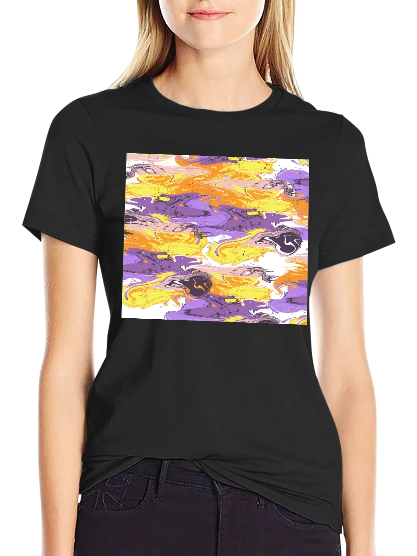 Rebbecca Abstract Swirl Graphic Black T-Shirt