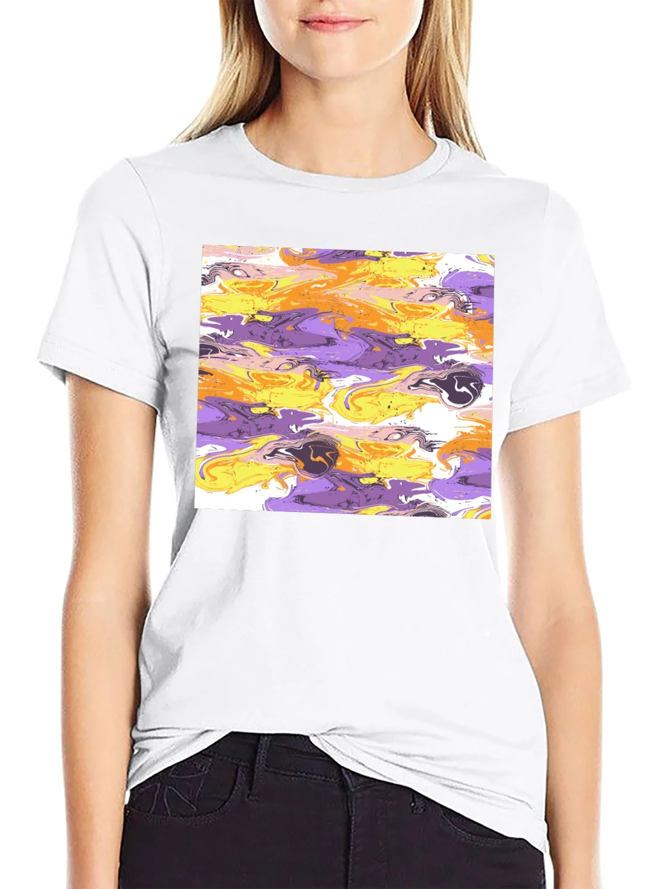Rebbecca Abstract Swirl Graphic Black T-Shirt