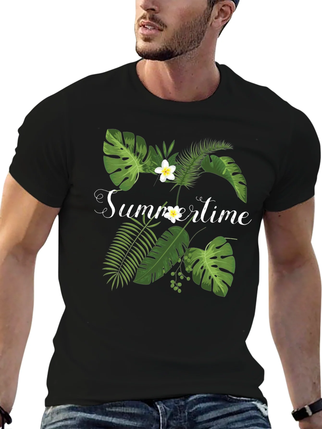 Rebbecca Tropical Summertime Graphic Black Tee