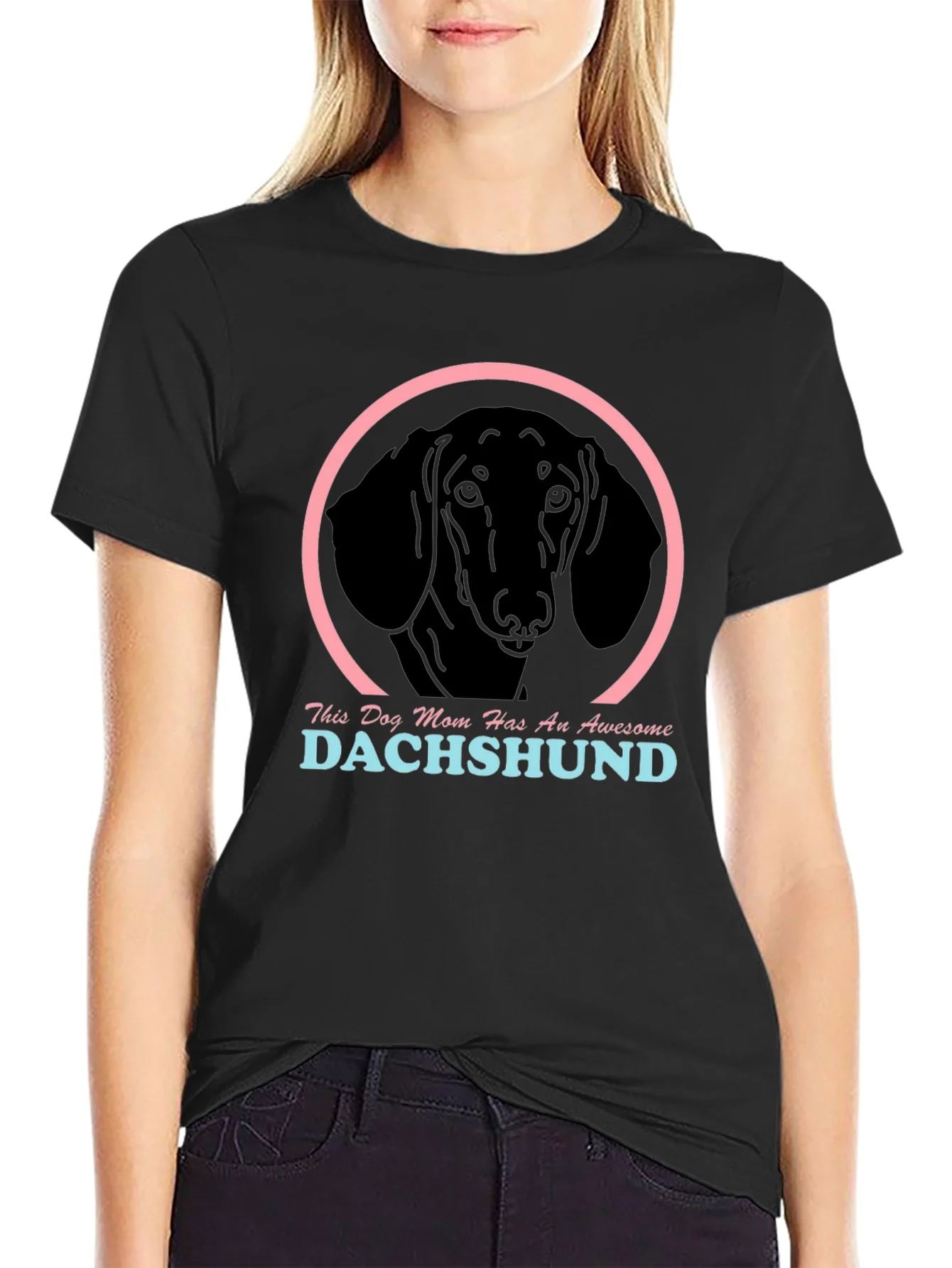 Rebbecca Dachshund Mom Graphic Tee - Black Cotton Shirt