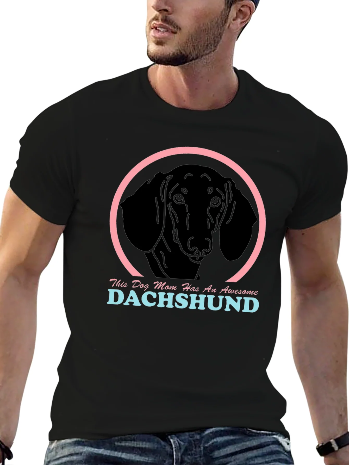Rebbecca Dachshund Mom Graphic Tee - Black Cotton Shirt