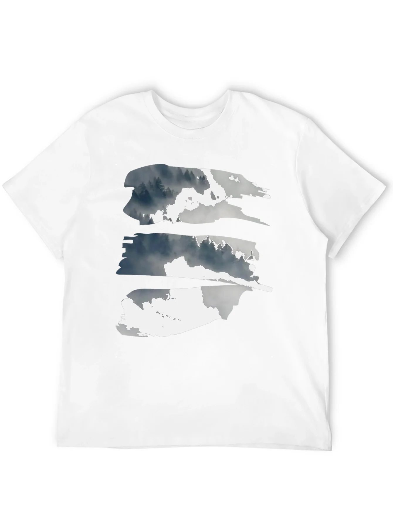 Camiseta Negra con Dise?o Abstracto de Bosque