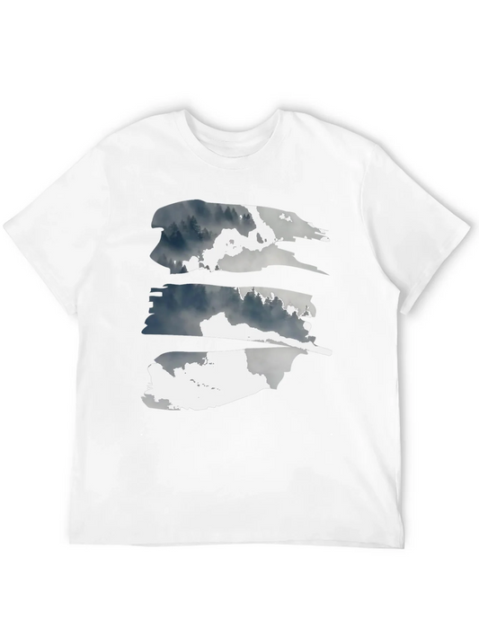 Camiseta Negra con Dise?o Abstracto de Bosque