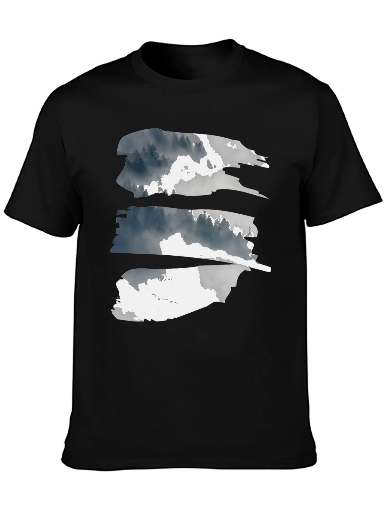Camiseta Negra con Dise?o Abstracto de Bosque