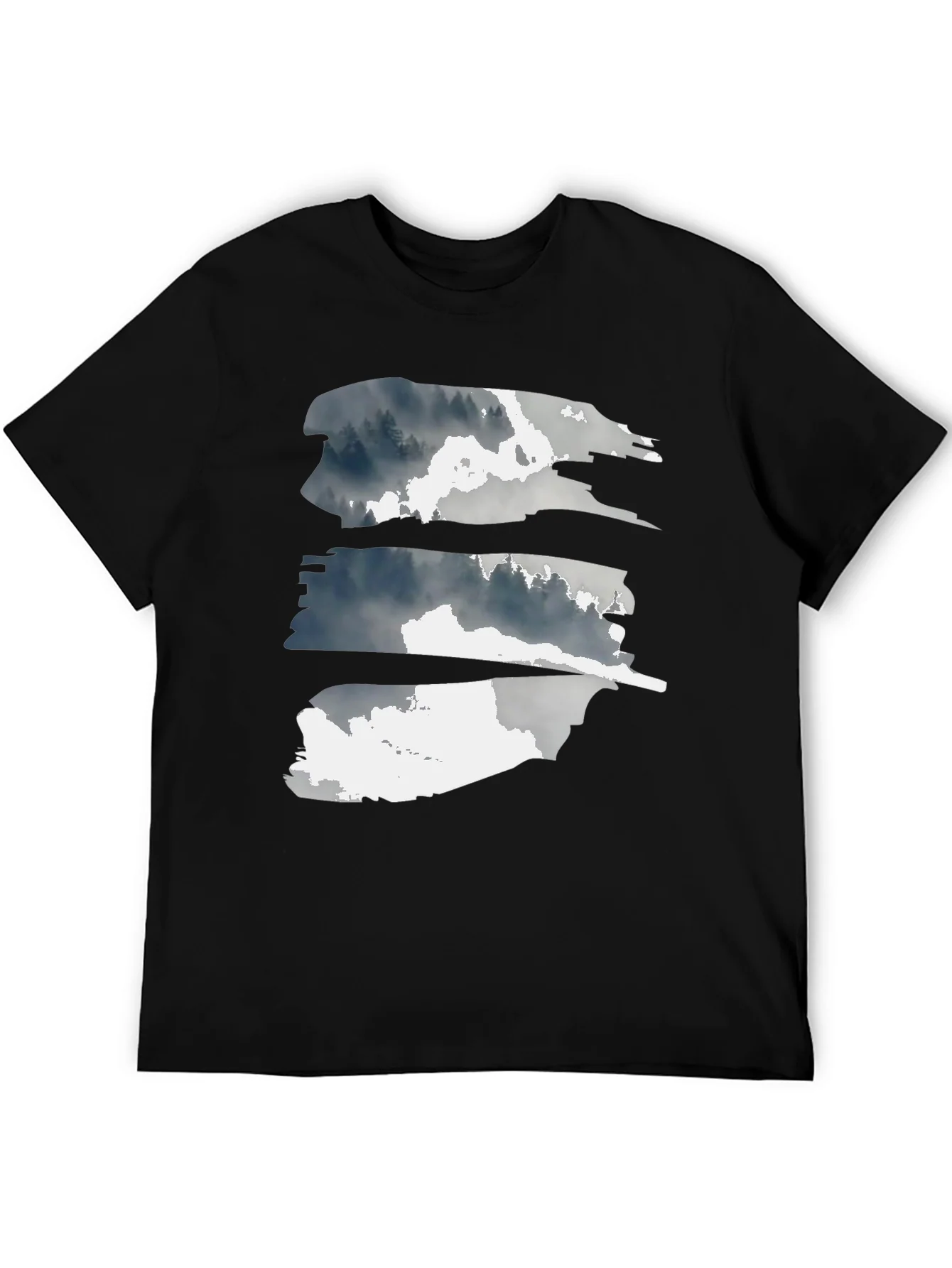 Camiseta Negra con Dise?o Abstracto de Bosque