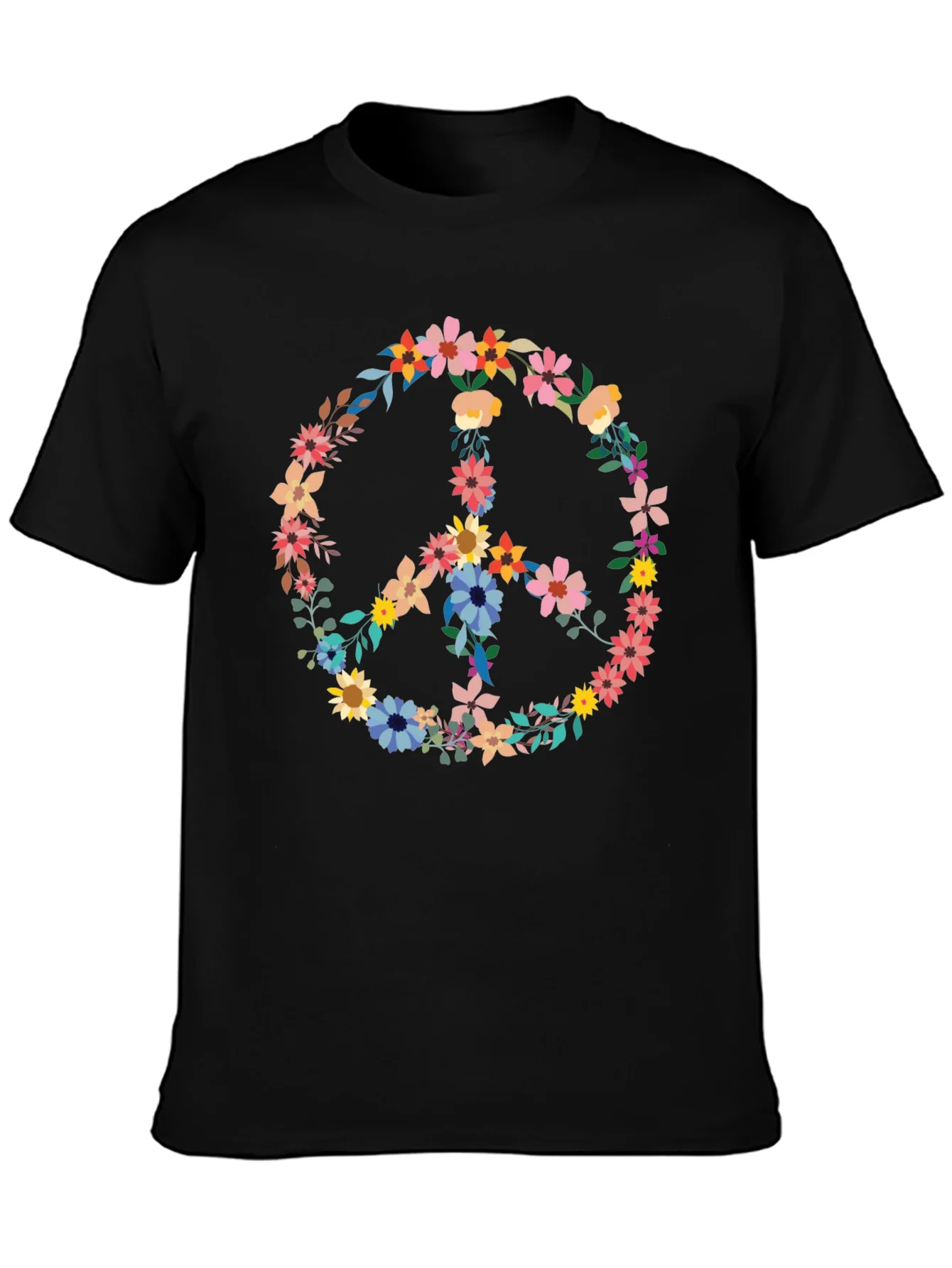 Rebbecca Floral Peace Sign Graphic Tee - Black