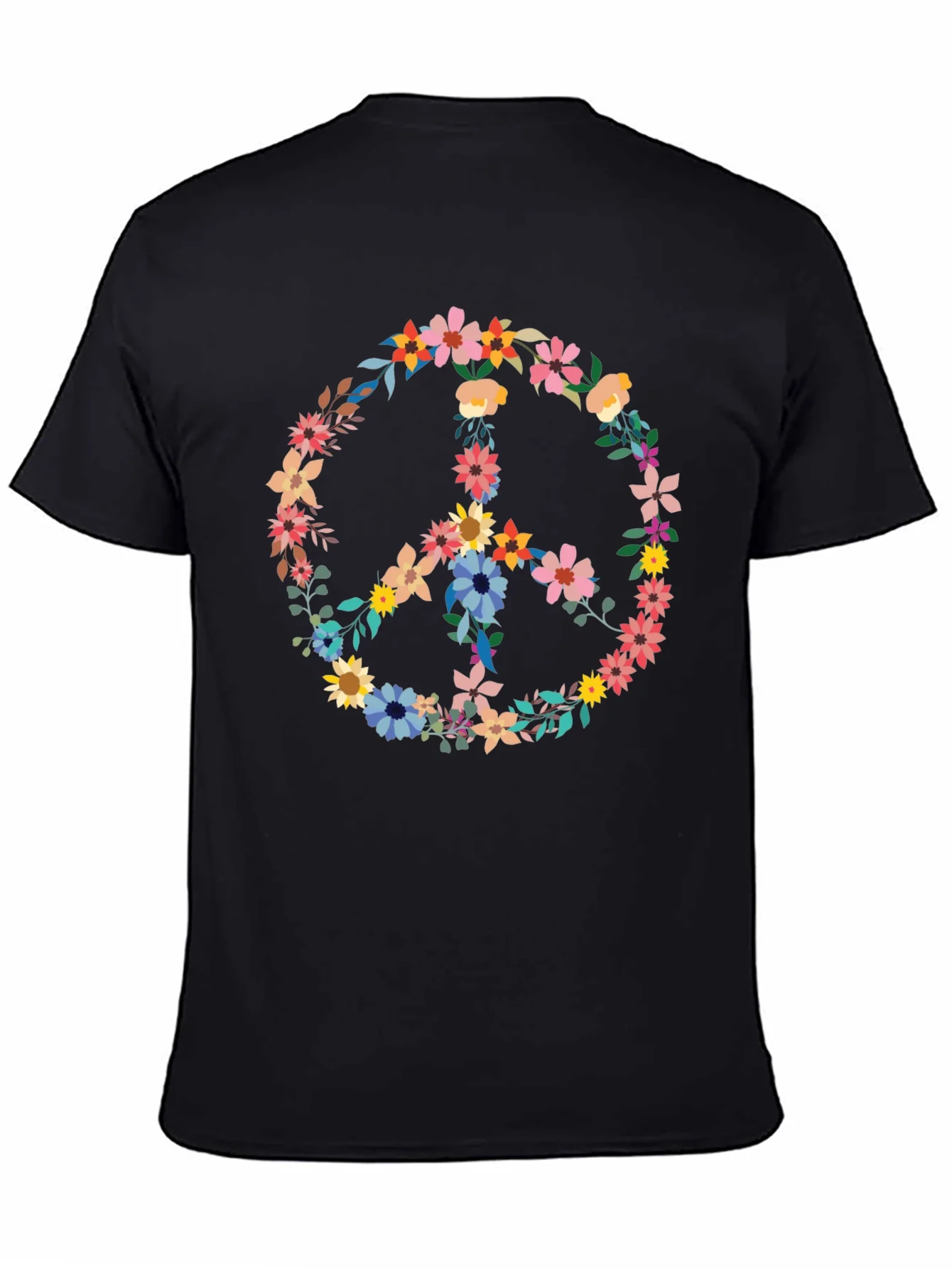 Rebbecca Floral Peace Sign Graphic Tee - Black