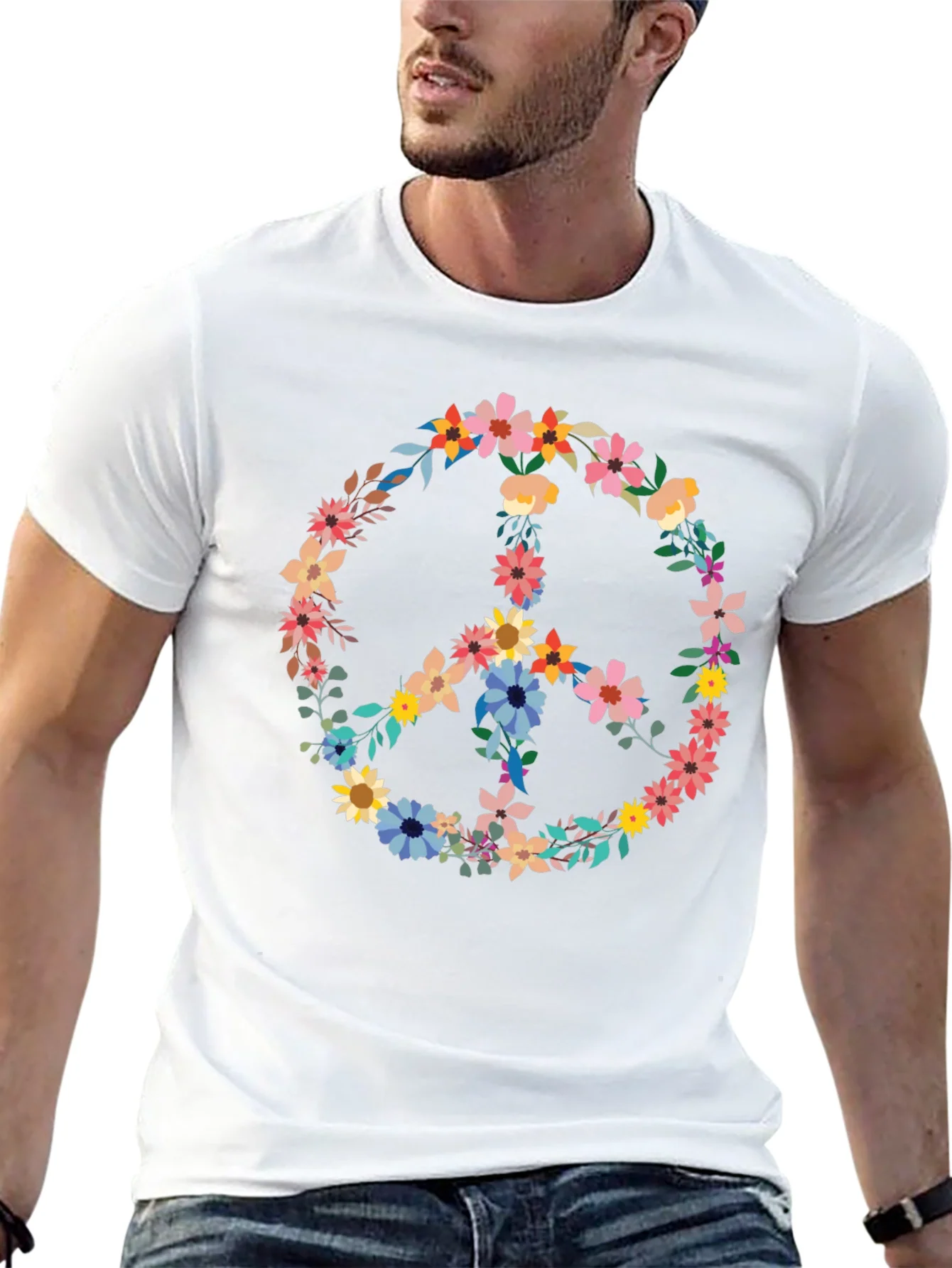 Rebbecca Floral Peace Sign Graphic Tee - Black