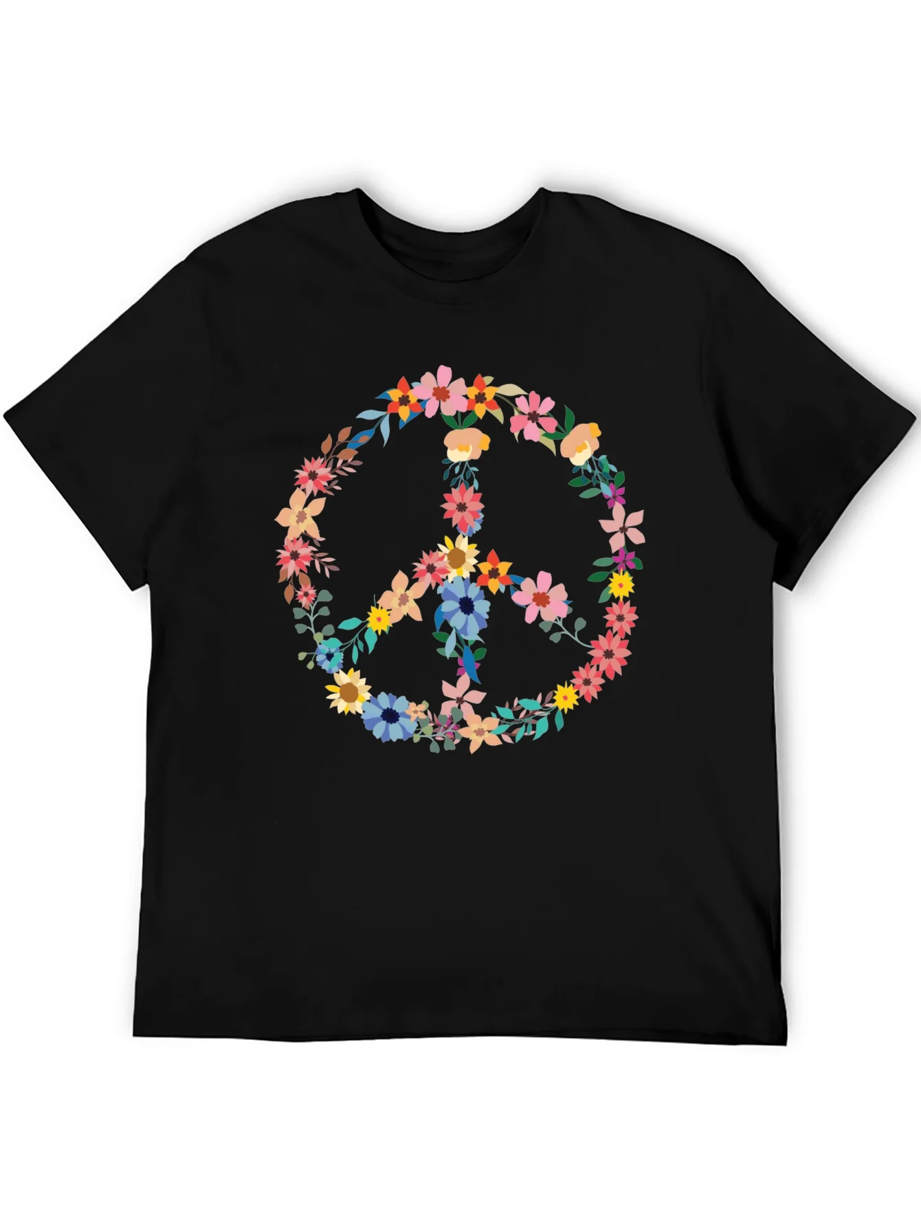 Rebbecca Floral Peace Sign Graphic Tee - Black