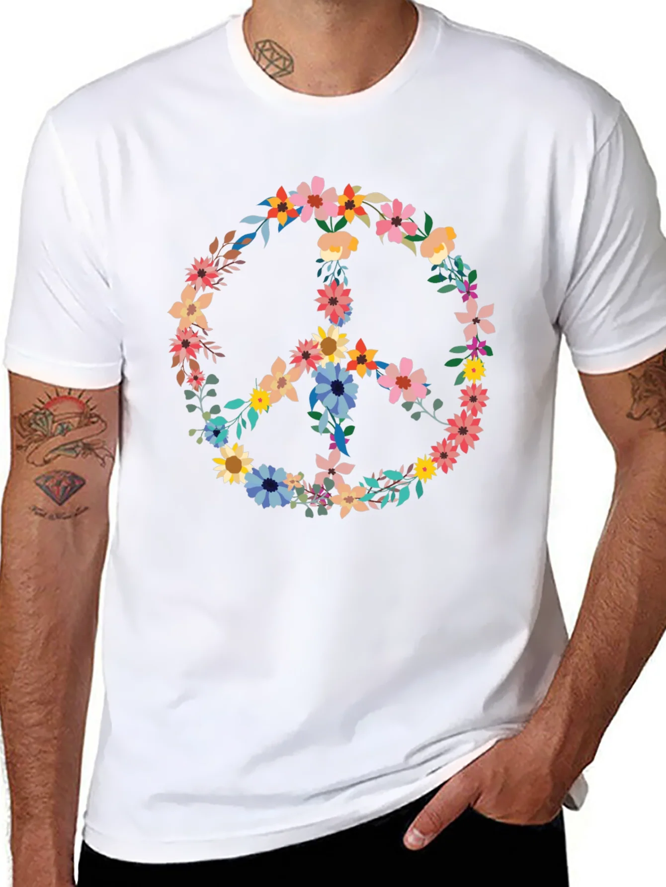 Rebbecca Floral Peace Sign Graphic Tee - Black