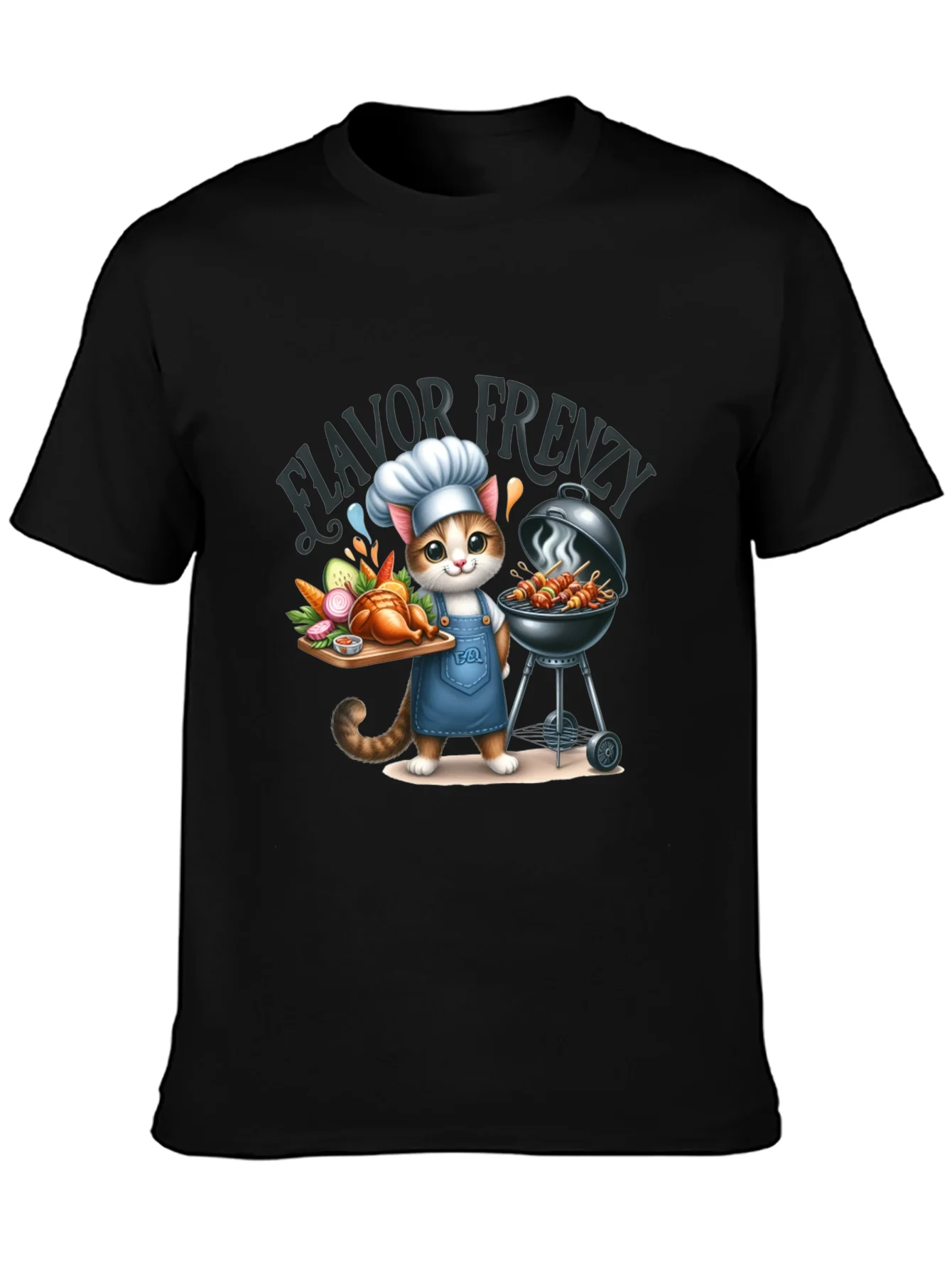 Camiseta Negra: Gato Chef a la Parrilla