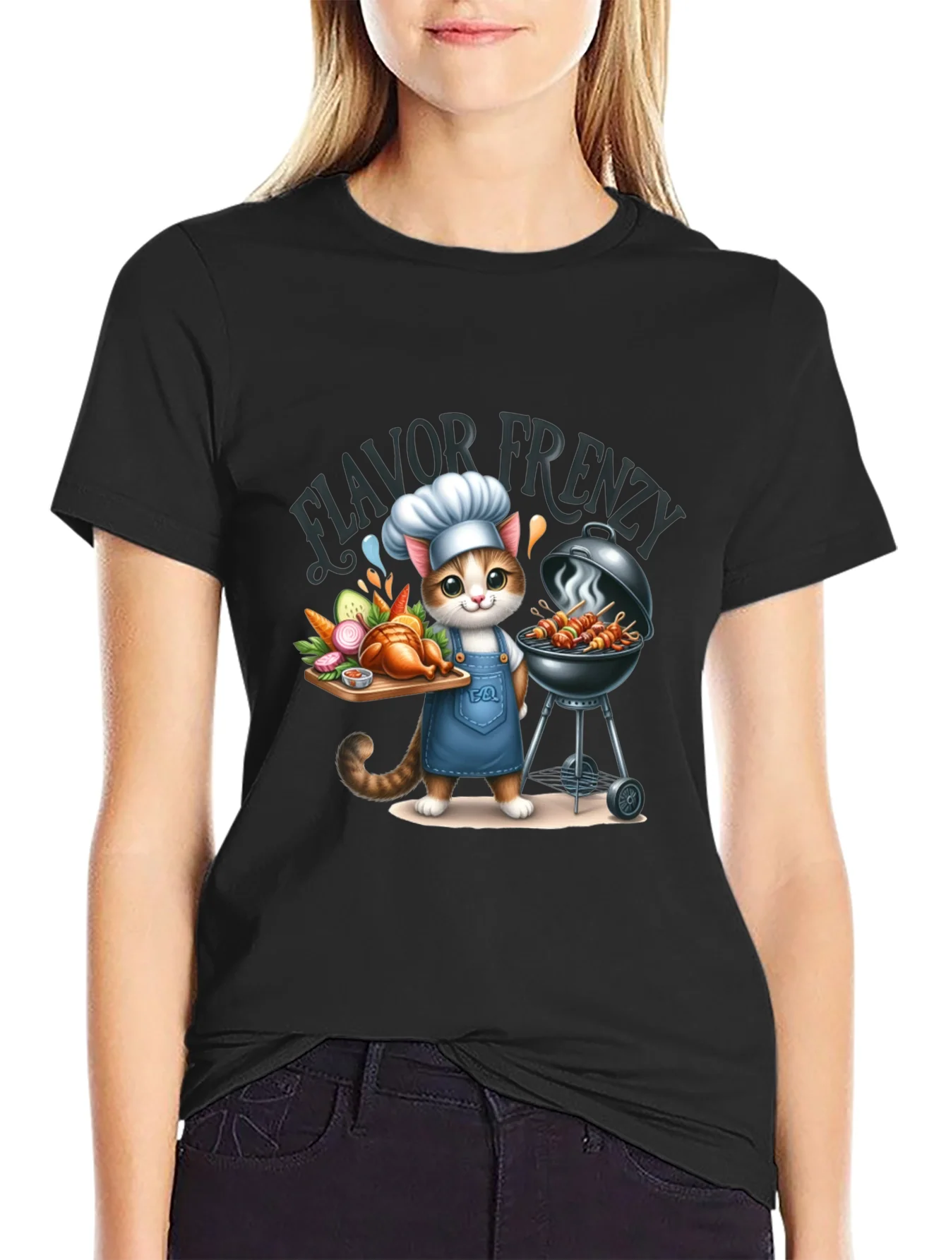 Camiseta Negra: Gato Chef a la Parrilla