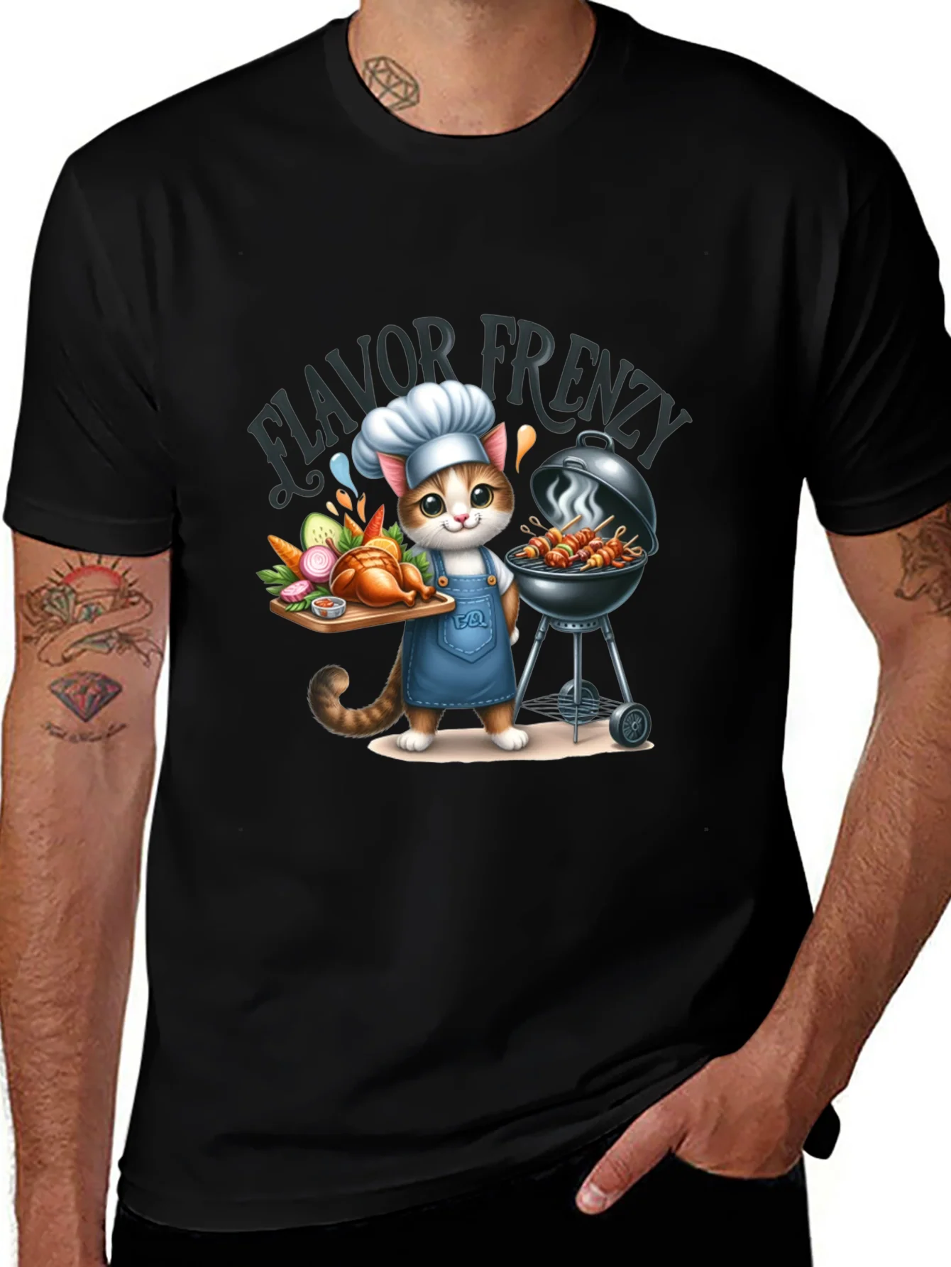 Camiseta Negra: Gato Chef a la Parrilla