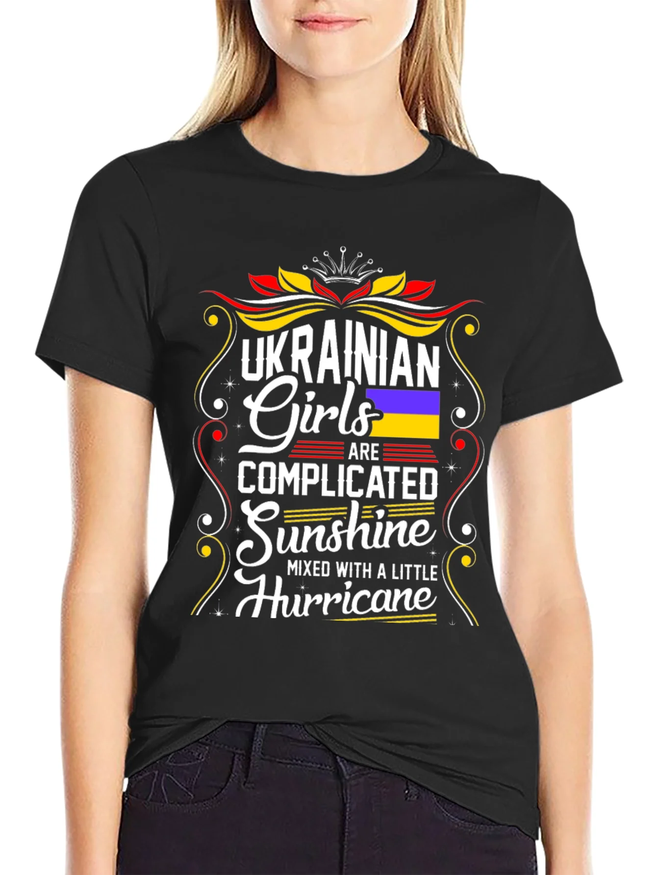 Camiseta Negra con Dise?o Ucraniano para Mujer