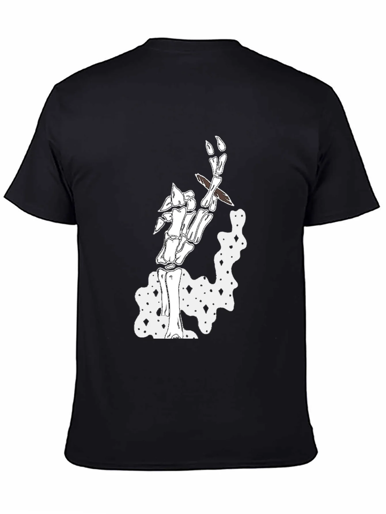 Camiseta Negra con Dise?o de Esqueleto Fumando
