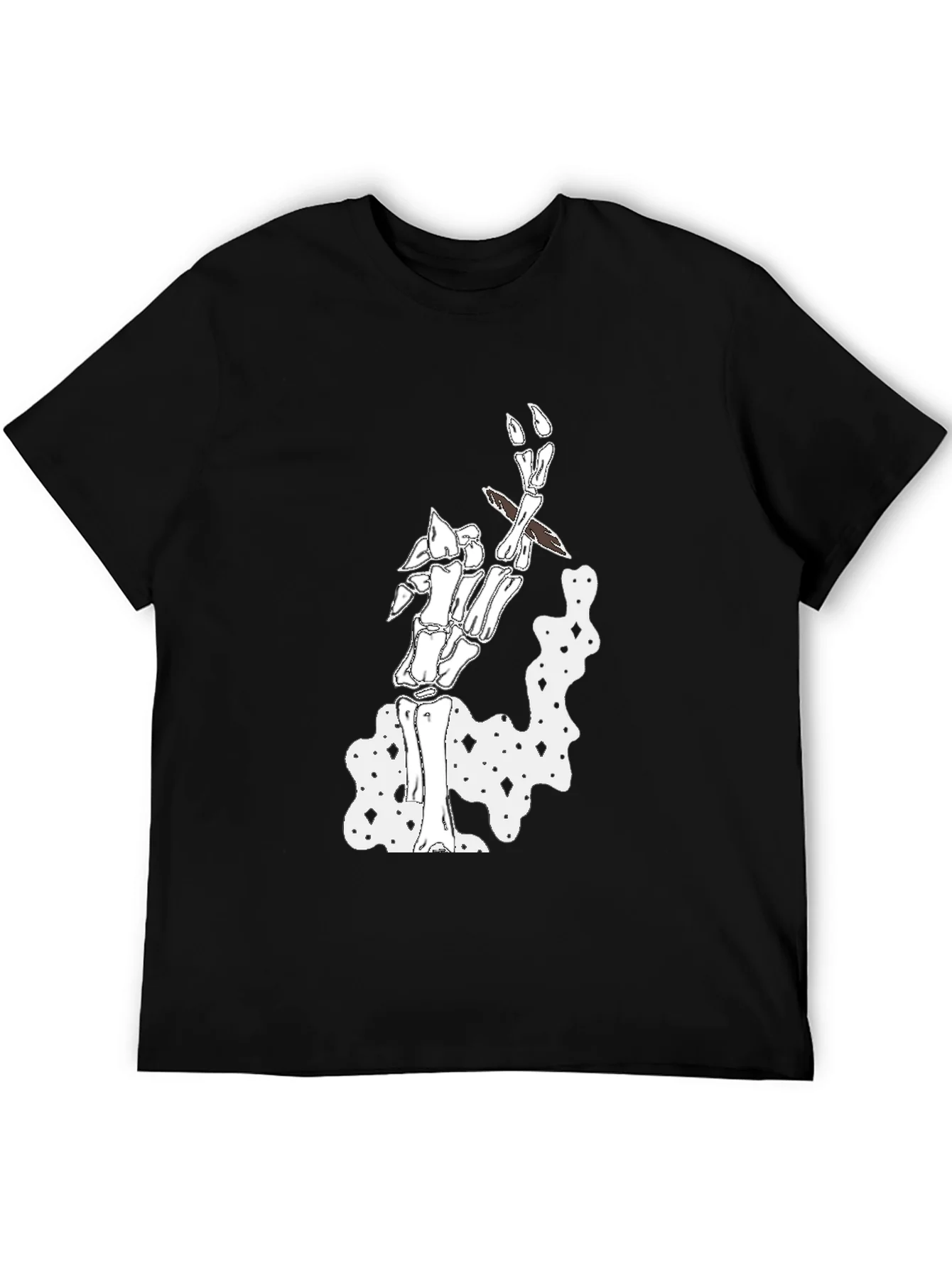 Camiseta Negra con Dise?o de Esqueleto Fumando