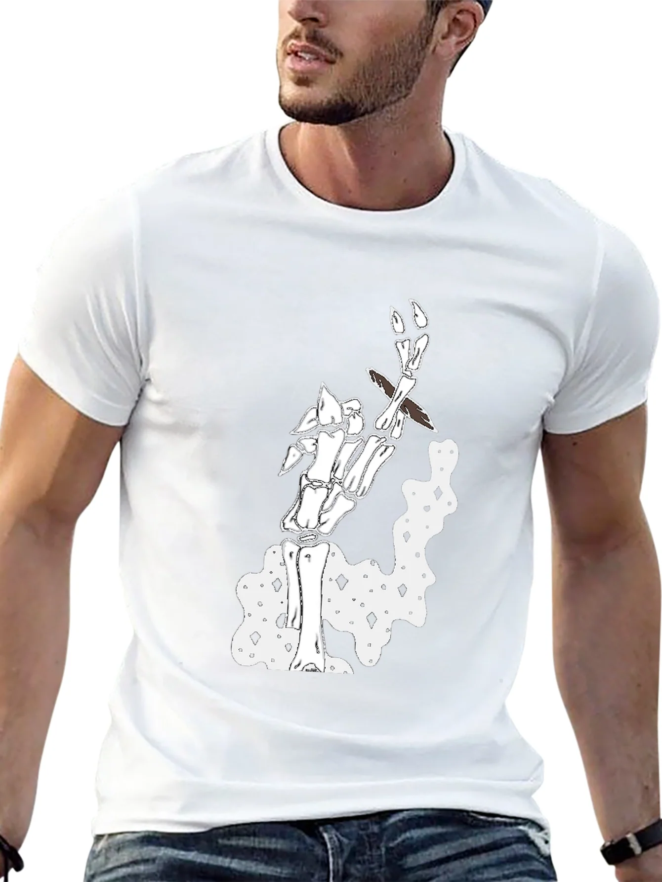 Camiseta Negra con Dise?o de Esqueleto Fumando