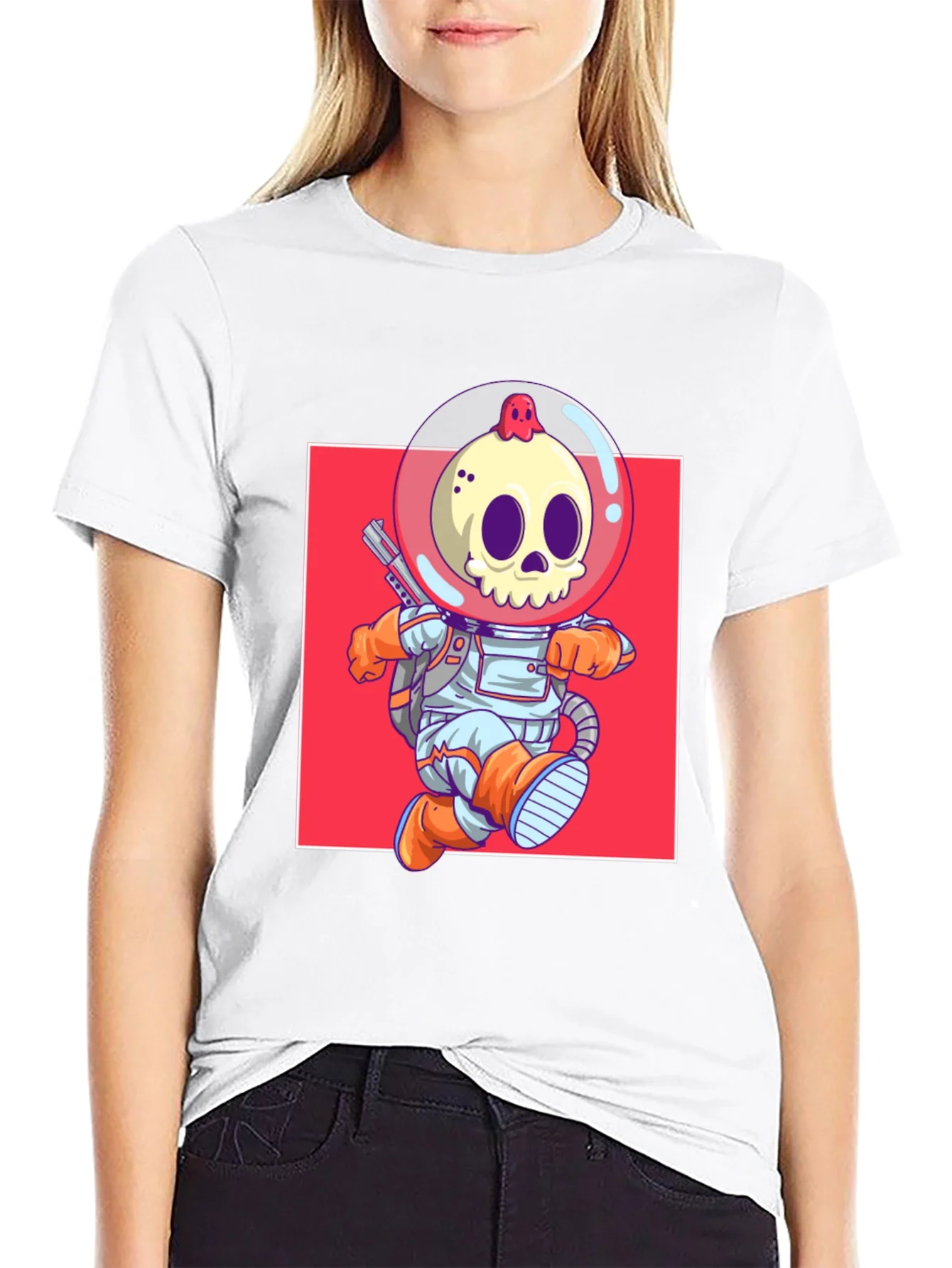 Camiseta Negra con Dise?o de Astronauta Esqueleto