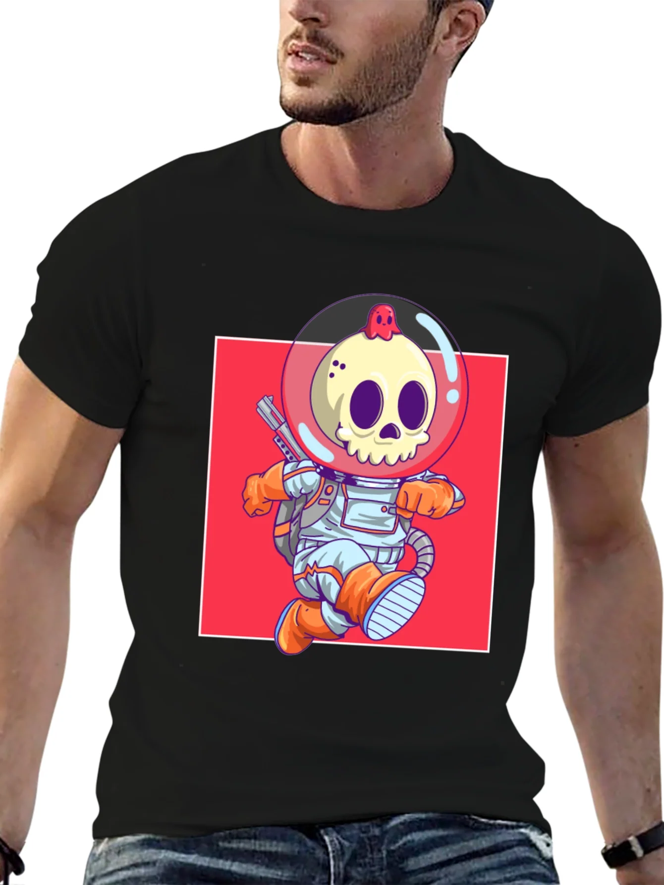 Camiseta Negra con Dise?o de Astronauta Esqueleto
